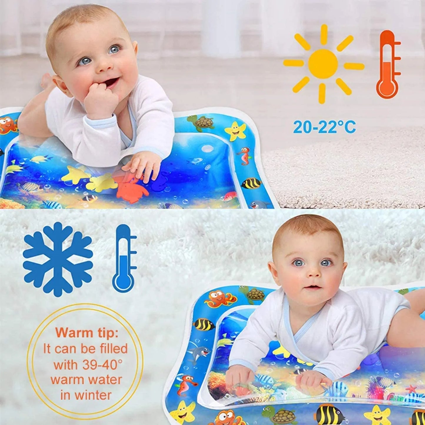 Inflatable Tummy Time Mat, Premium Baby Water Play Mat for Infants and Toddlers for 3 to 24 Months, Strengthen Your Baby's Muscles