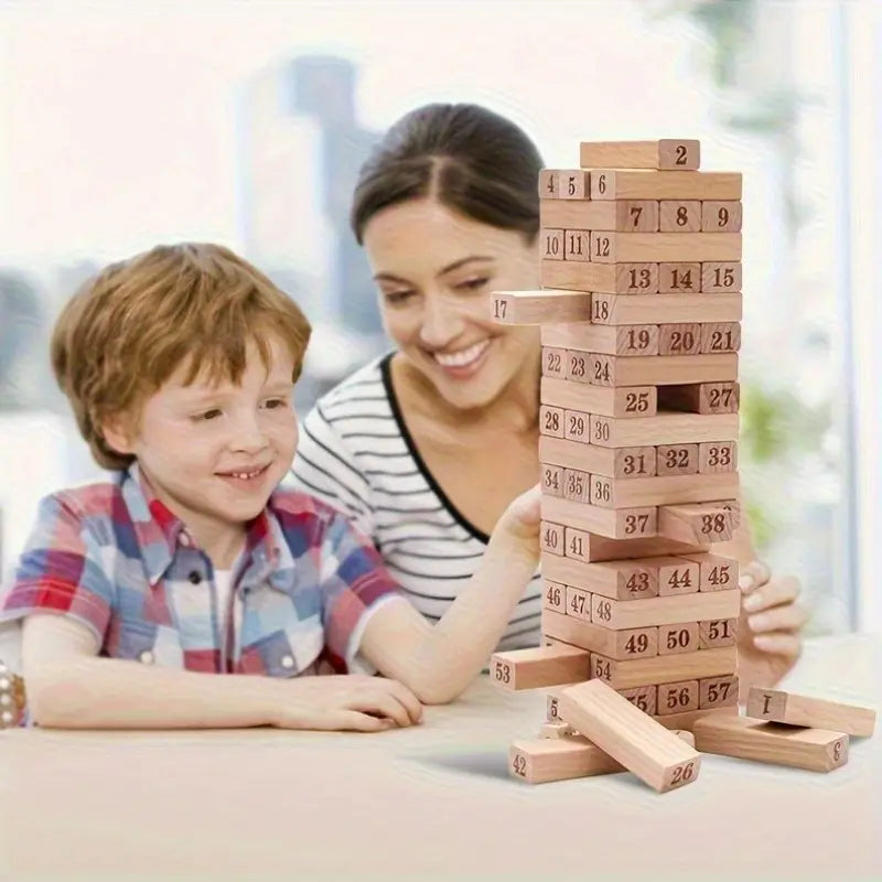 54pcs Stacking Game, Skill Tower for the Whole Family - Balance & Wobble Challenge, 54pcs Block Games Set (Adults)