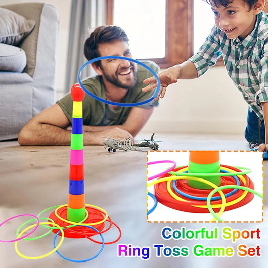 Ring Toss Game For Kids With 18 inch Stand Floatable Rings Multicolored Durable Plastic Rings Competitive Tossing Game for Kids and Adults