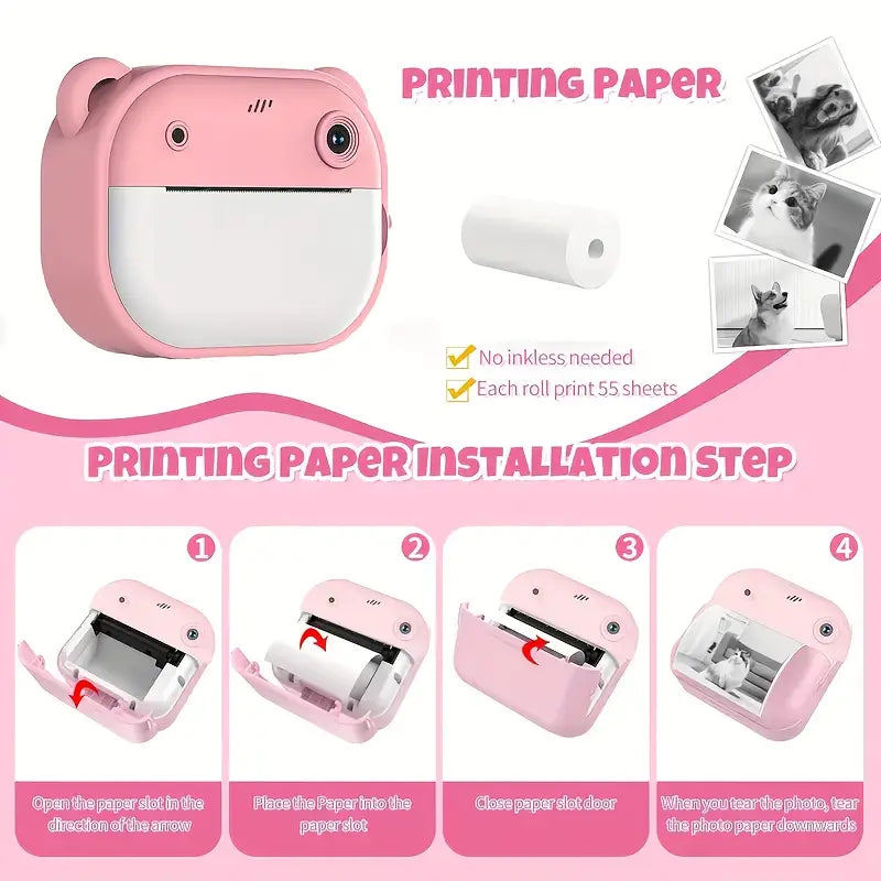 Instant Printing Cameras for Kids, Thermal Printing Cameras, Instant Photo Printers with Video Capabilities, Allowing Drawing