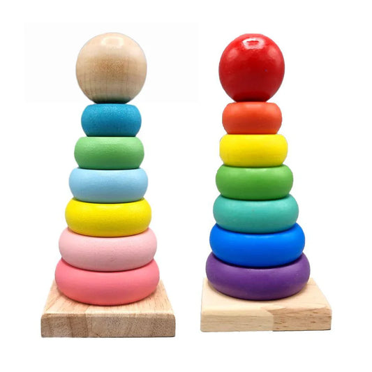 Wooden Rainbow Stacking Ring Toy – Educational Toy for Kids (Small & Large Sizes)